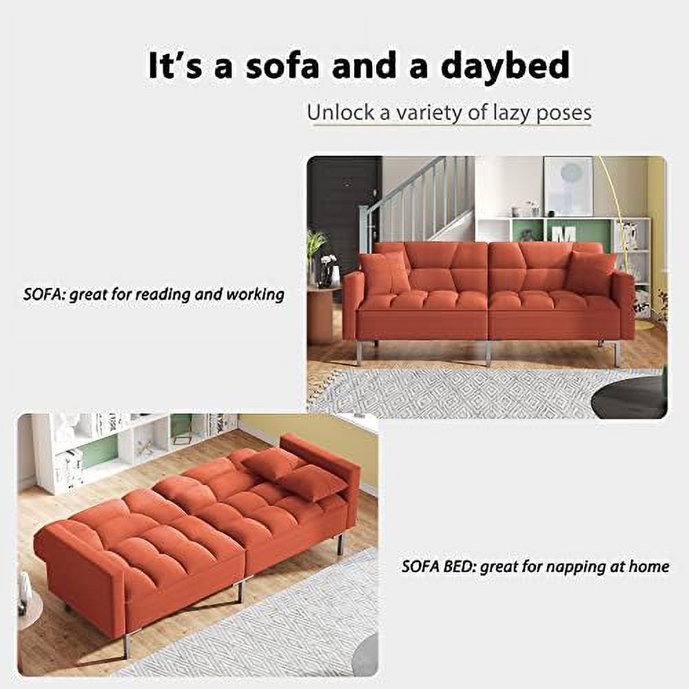 Modern Linen Convertible Futon Sofa Bed with 2 Pillows T967294