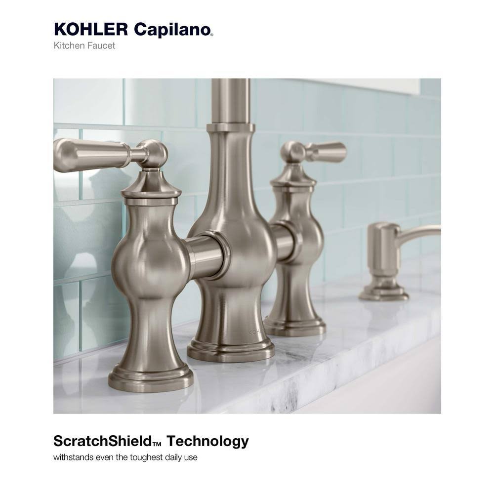 2-Handle Bridge Farmhouse Pull-Down Kitchen Faucet with Soap Dispenser H43457