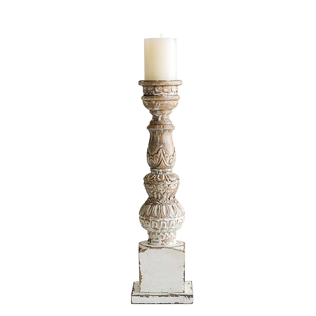 Hand Carved Mango Wood Pillar Candle Holder Y1482