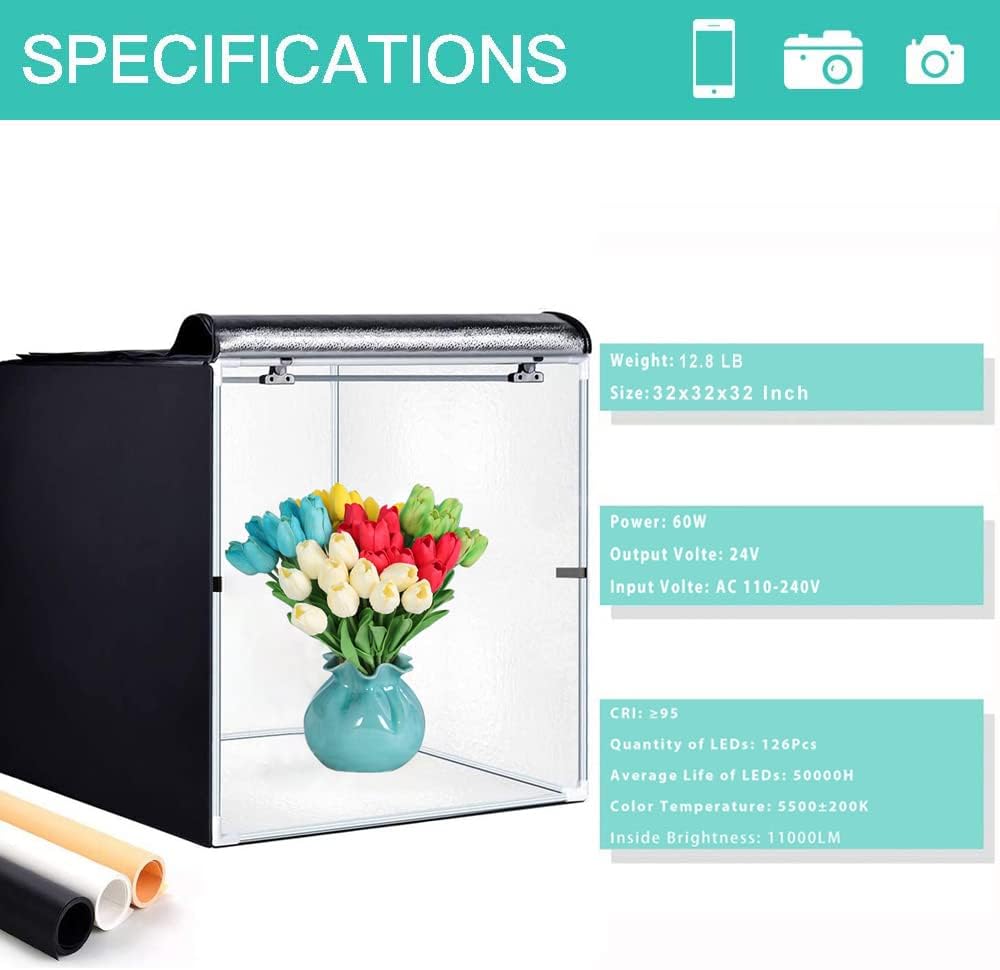 Portable 24 x 24 Inch Photo Studio Light Box with LED Lights and 3 Color Backdrops T6049