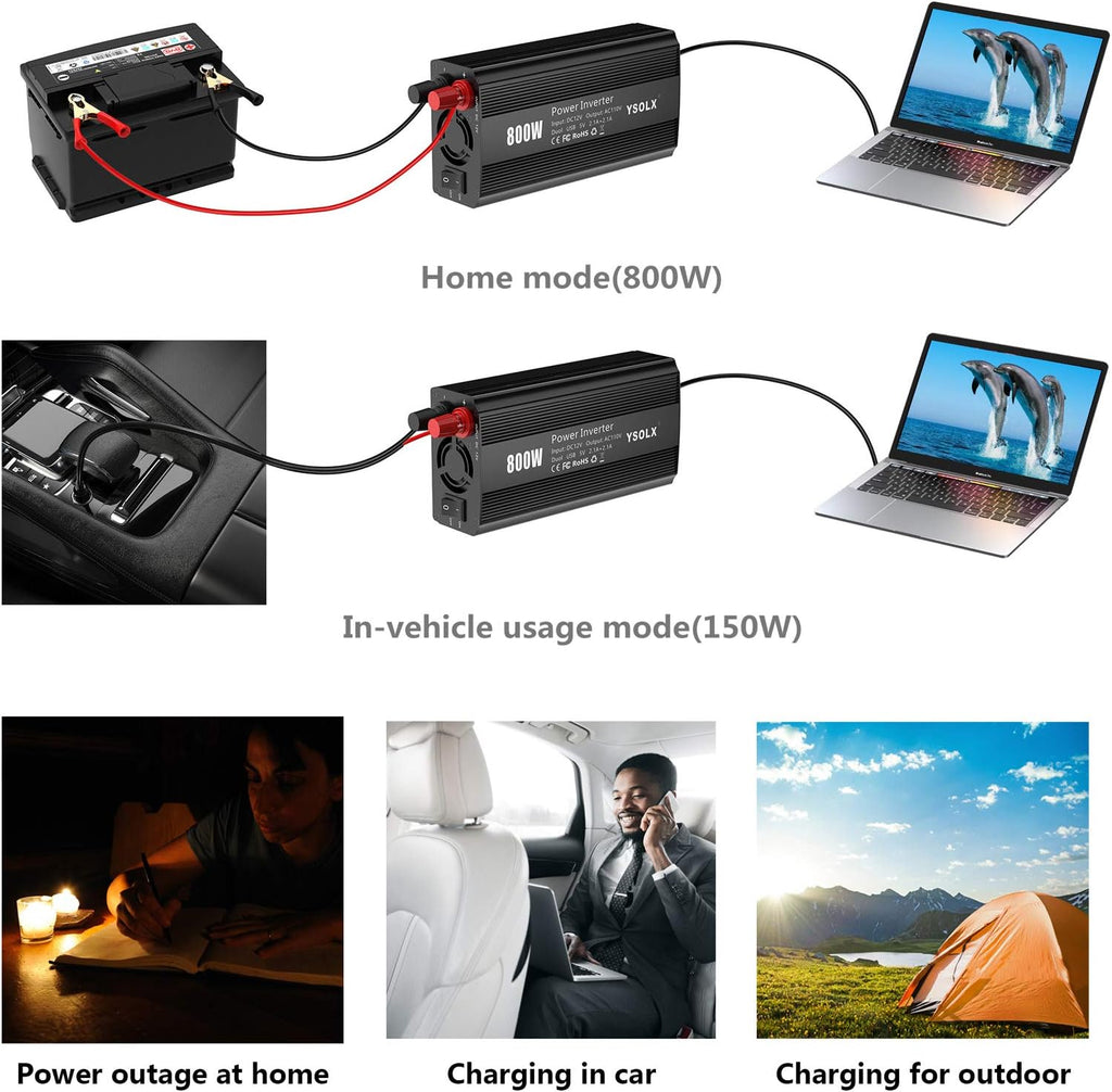 800W Power Inverter DC 12V to 110V AC Converter Car Plug Adapter Outlet Charger D44993