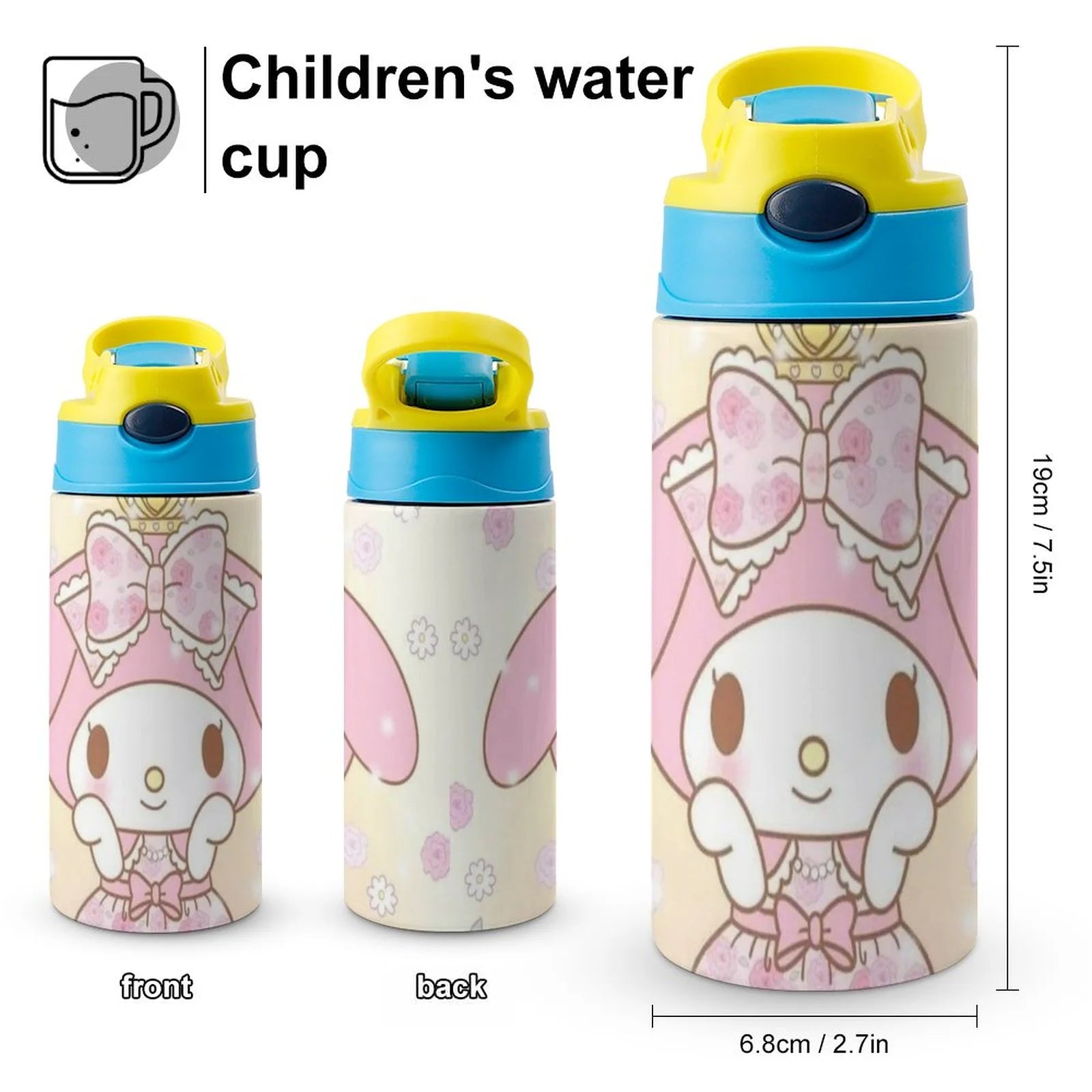 Pink Children's Vacuum Insulated Stainless Steel Water Bottle With Straw A652069
