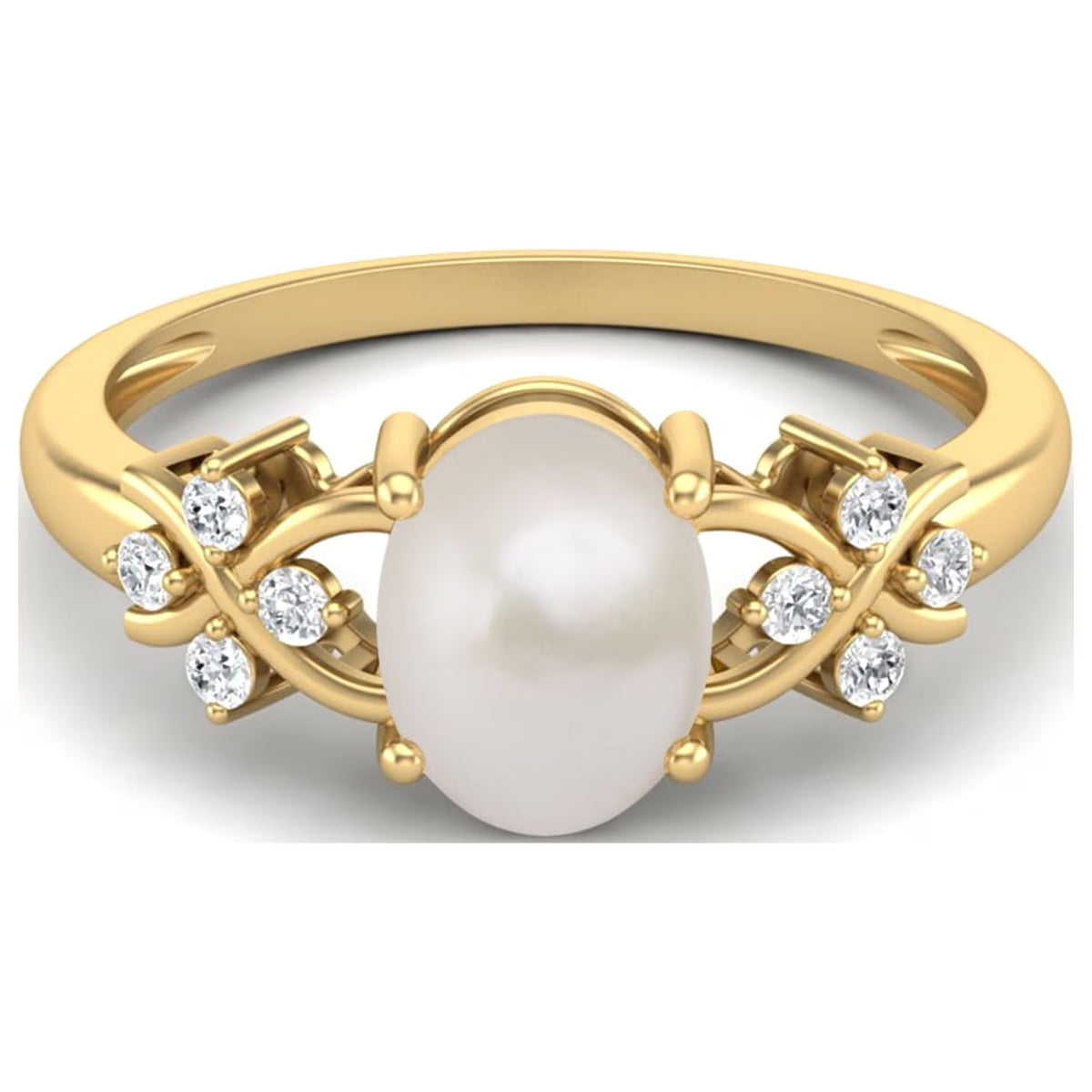 925 Silver Gold Vermeil Oval Pearl Ring C917383