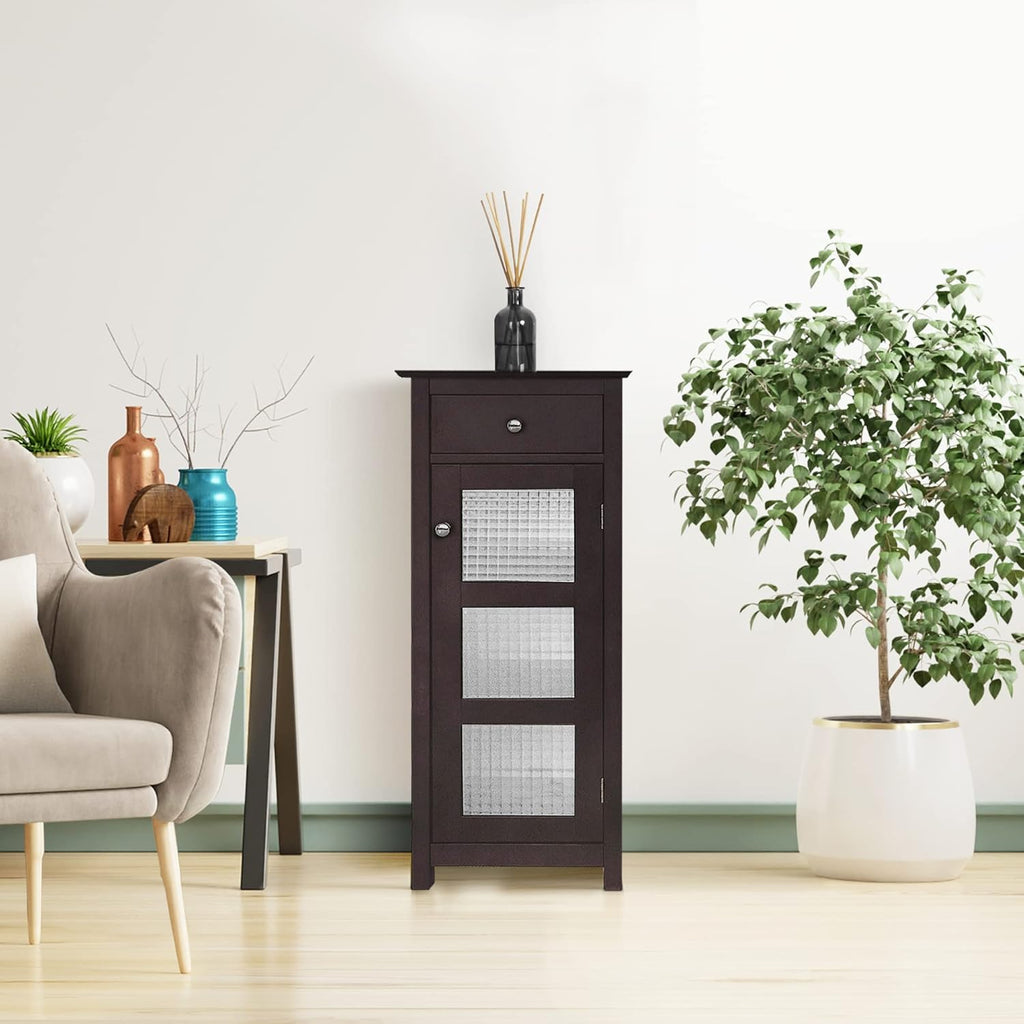 Espresso Floor Cabinet with One Door and One Drawer T7018