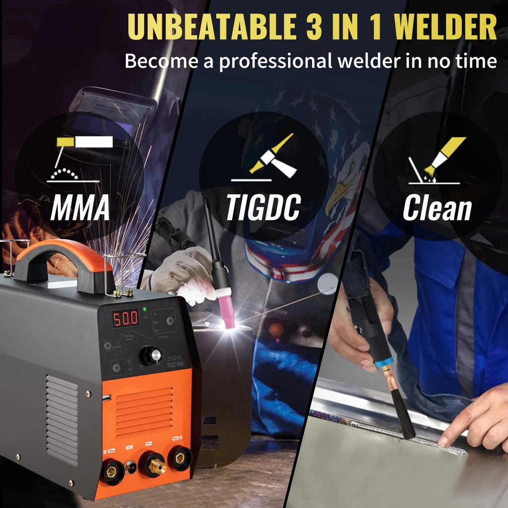 210Amp 3 in 1 TIG Welder 110/220V Dual Voltage HF TIG/Stick Welding Machine T3822