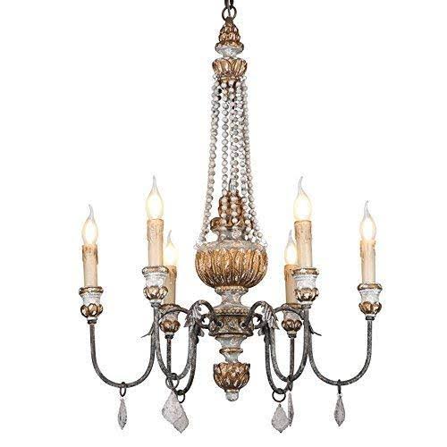 Retro Rustic 6-Light Wood Metal Crystal Candle Style Chandelier B12187