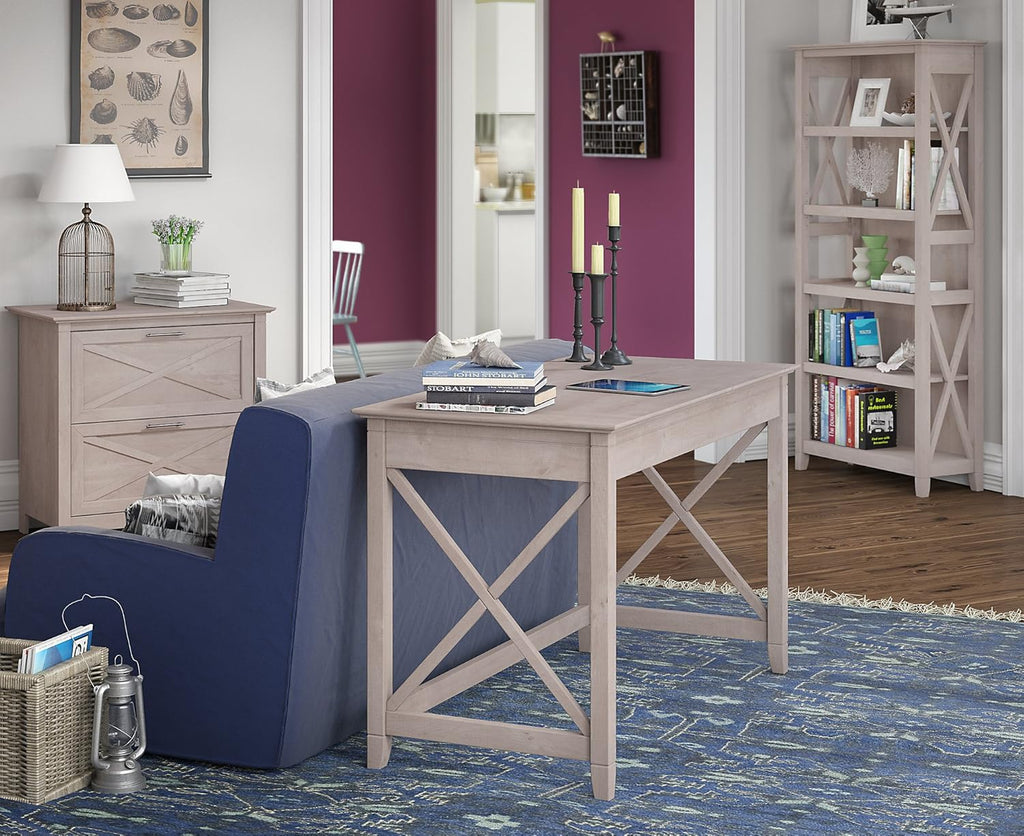 48W Writing Desk with 2 Drawer Lateral File Cabinet and 5 Shelf Bookcase A1097