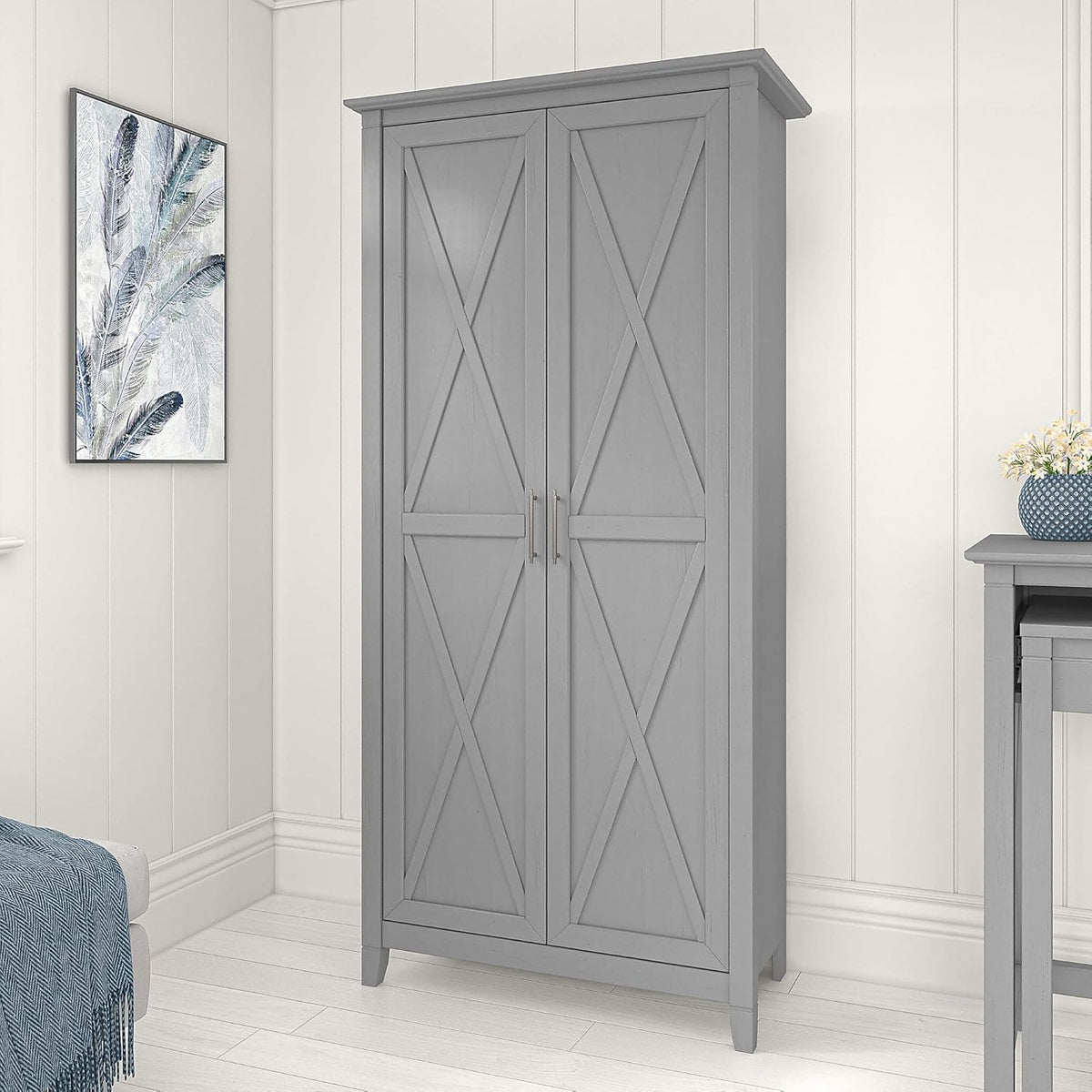 Tall Storage Cabinet with Doors, Cape Cod Gray N7095
