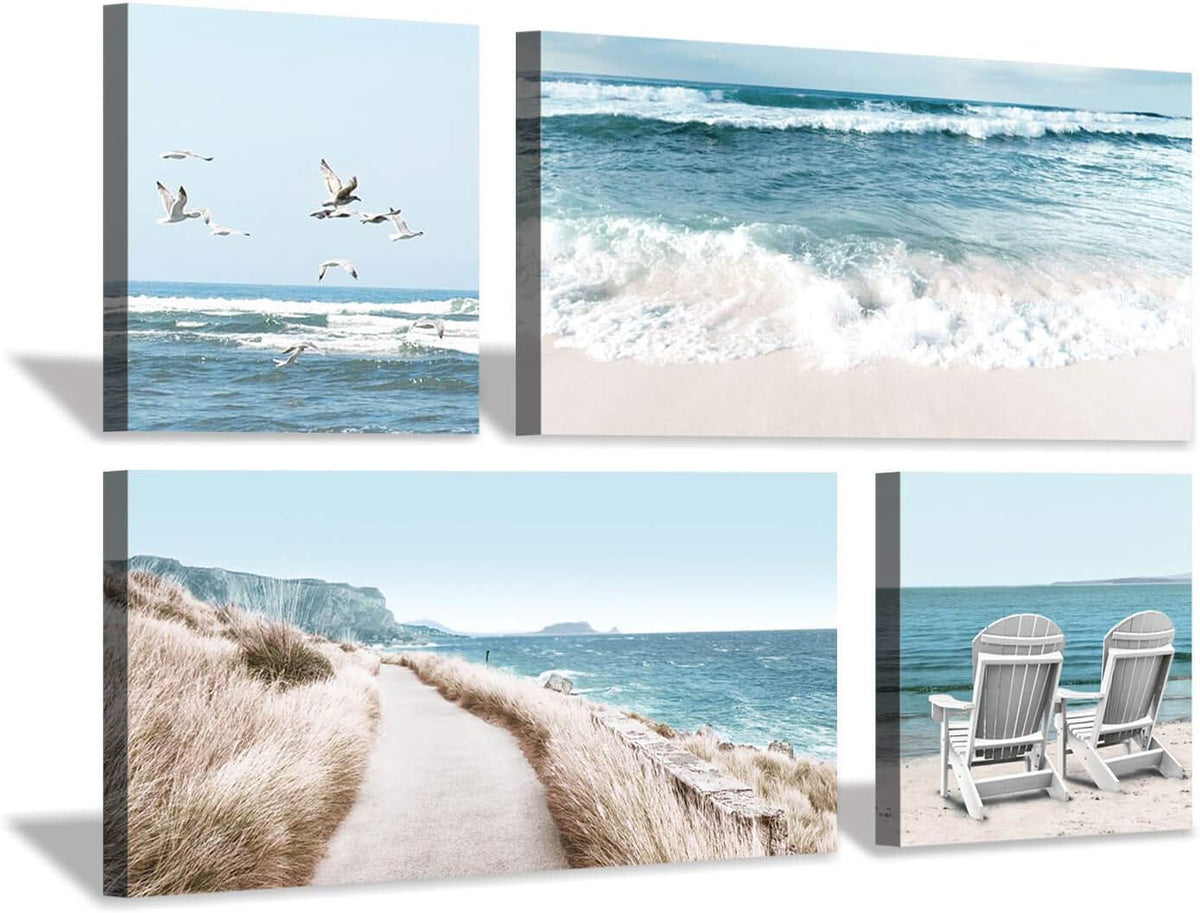 Coastal Chairs & Seagulls Canvas Wall Art Painting Print, 2 Panels N476379