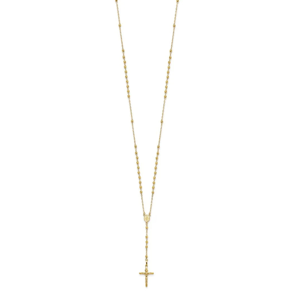 10k Gold Sparkle Cut 3mm Beaded Semi Solid Rosary Necklace 24 Inch V351600