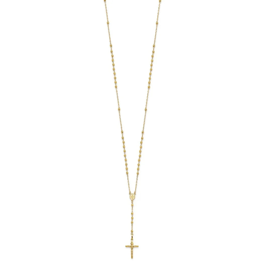 10k Gold Sparkle Cut 3mm Beaded Semi Solid Rosary Necklace 24 Inch V351600