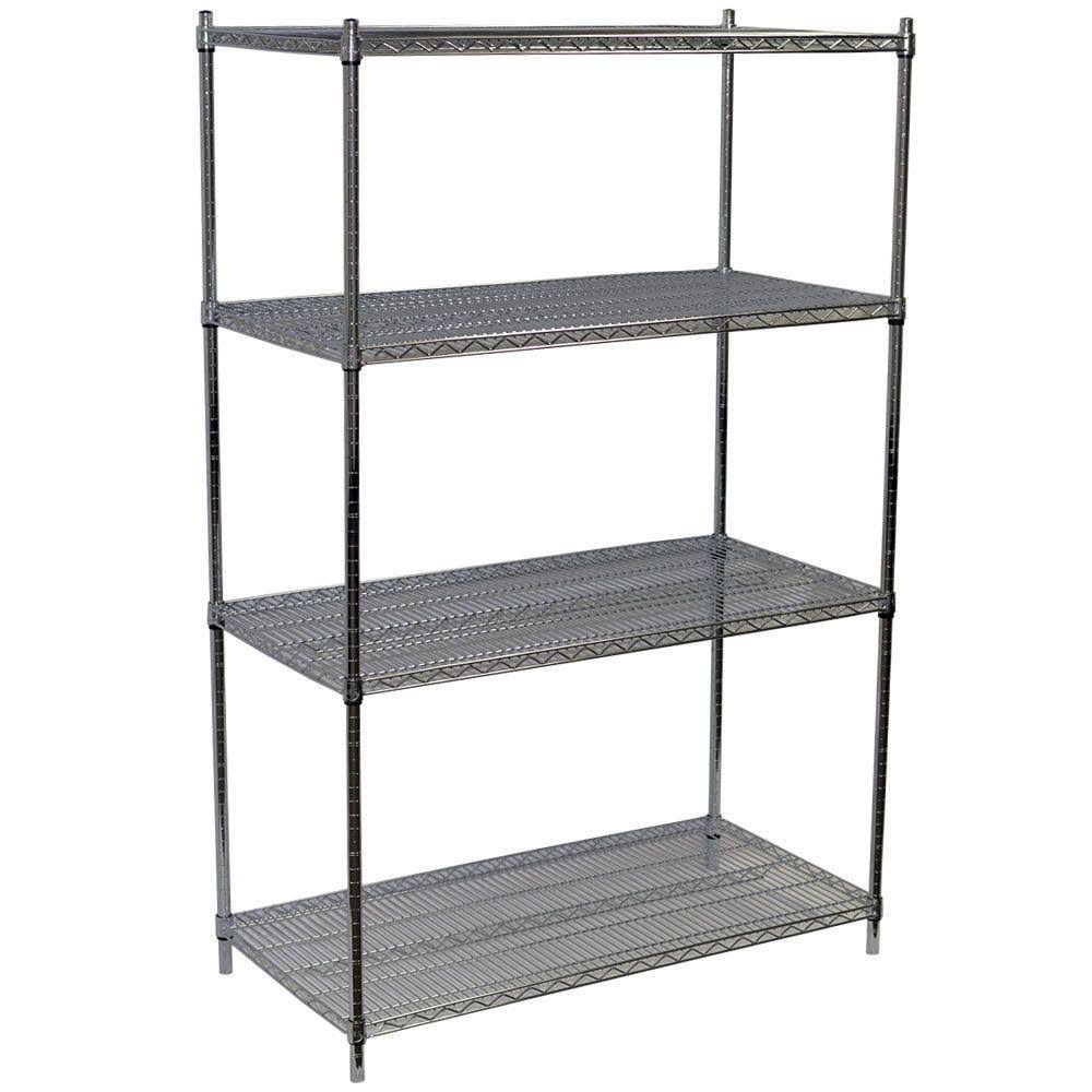Chrome Wire Shelving Unit, 4 Shelves J2489
