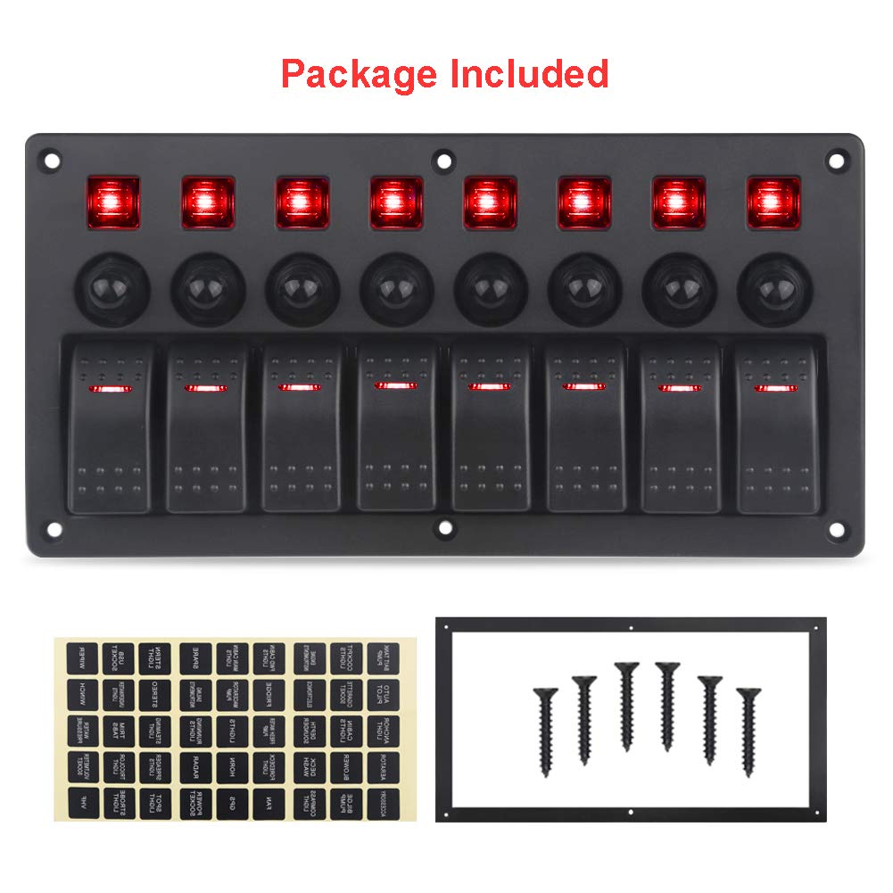 Red 8 Gang Waterproof Toggle Rocker Switch Panel with LED Indicator, Pack of 2 N24437