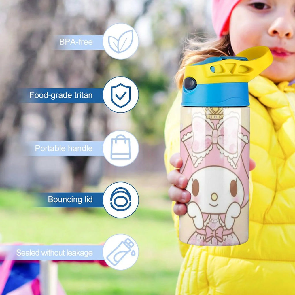 Pink Children's Vacuum Insulated Stainless Steel Water Bottle With Straw A652069