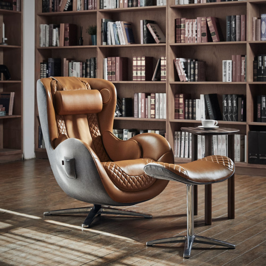 Genuine Leather Massage Chair with Ottoman W3274