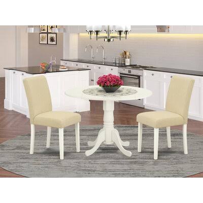 Linen White Solid Wood Rubberwood 3 - Piece Drop Leaf Dining Set B88826