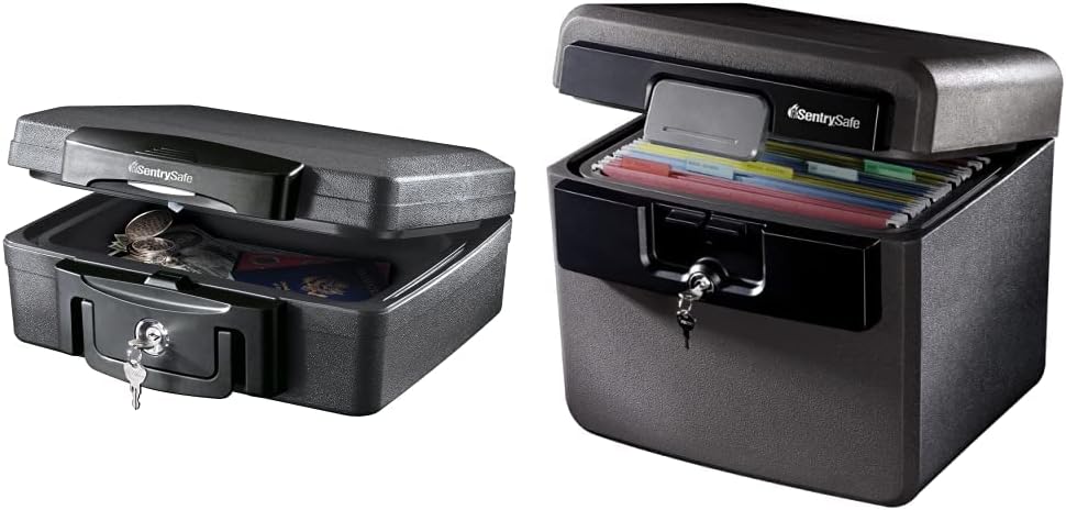 Fireproof Waterproof Box with Key Lock, 0.17 Cubic Feet, Black, Pack of 2 O7730
