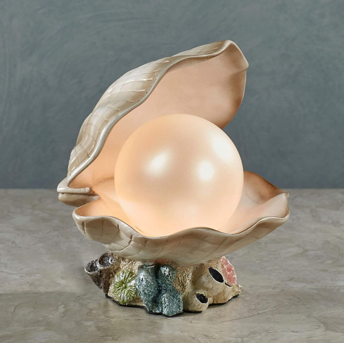 Ivory Resin Clam Night Light, 7 Inches High B990