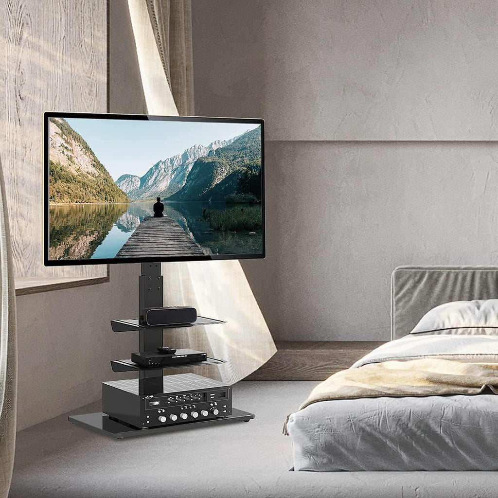 Black Swivel TV Stand with Adjustable Shelf C715