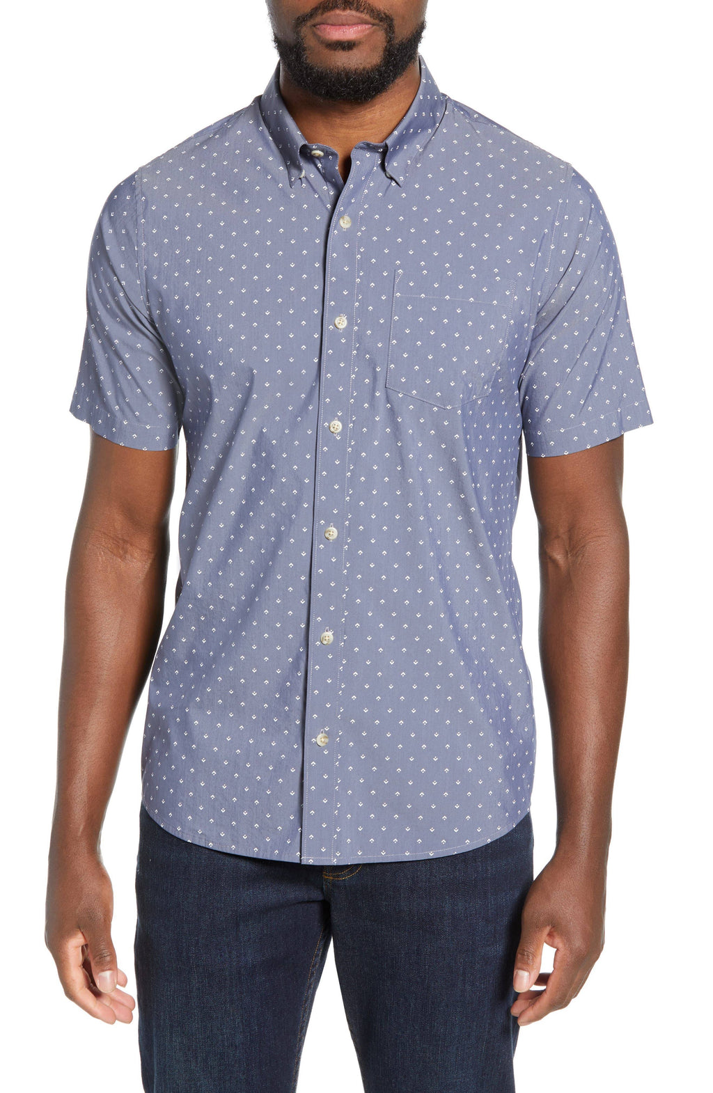 Heather Blue Nights Button Up Shirt, Size Small J154