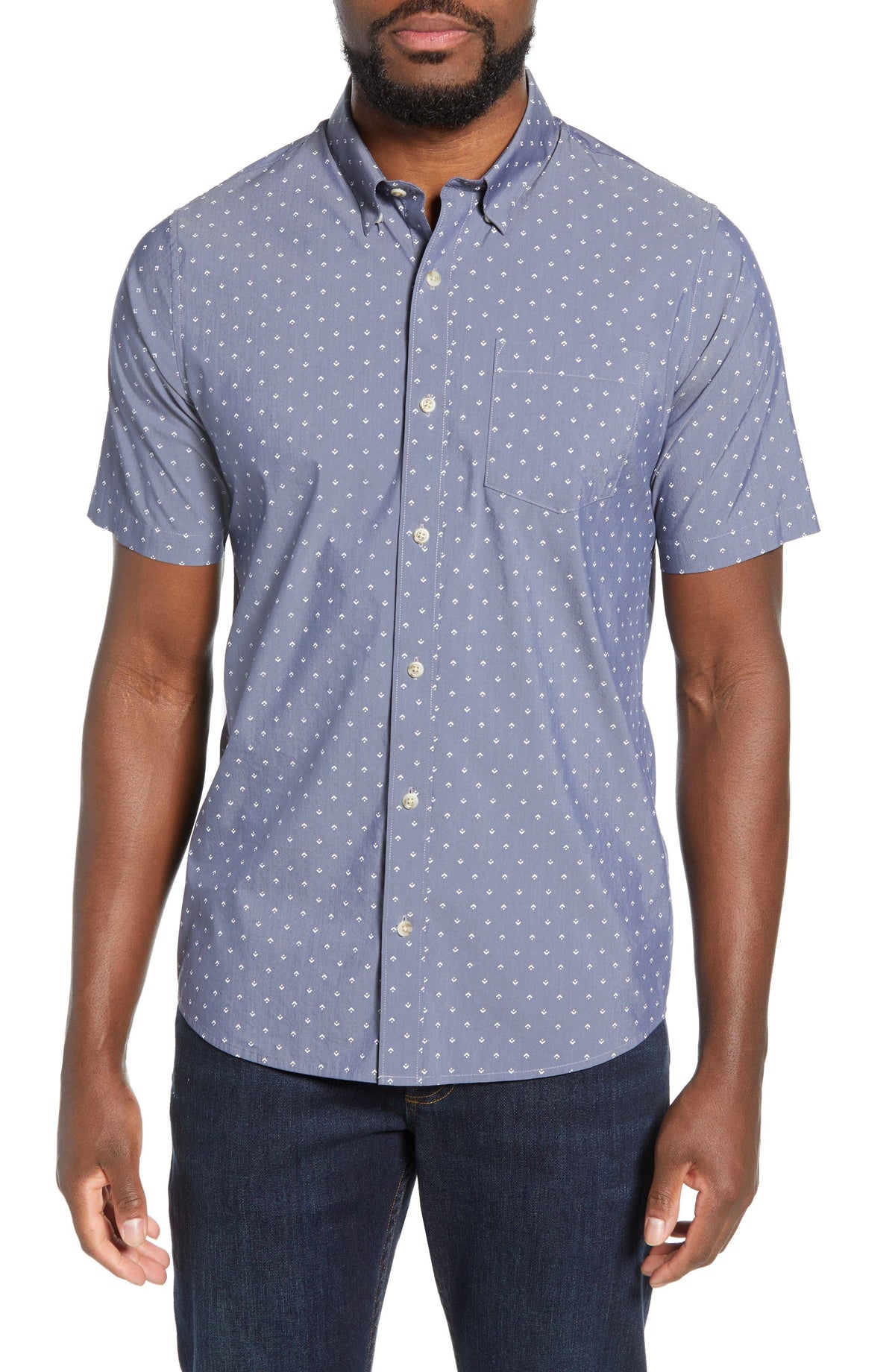 Heather Blue Nights Button Up Shirt, Size Small J154