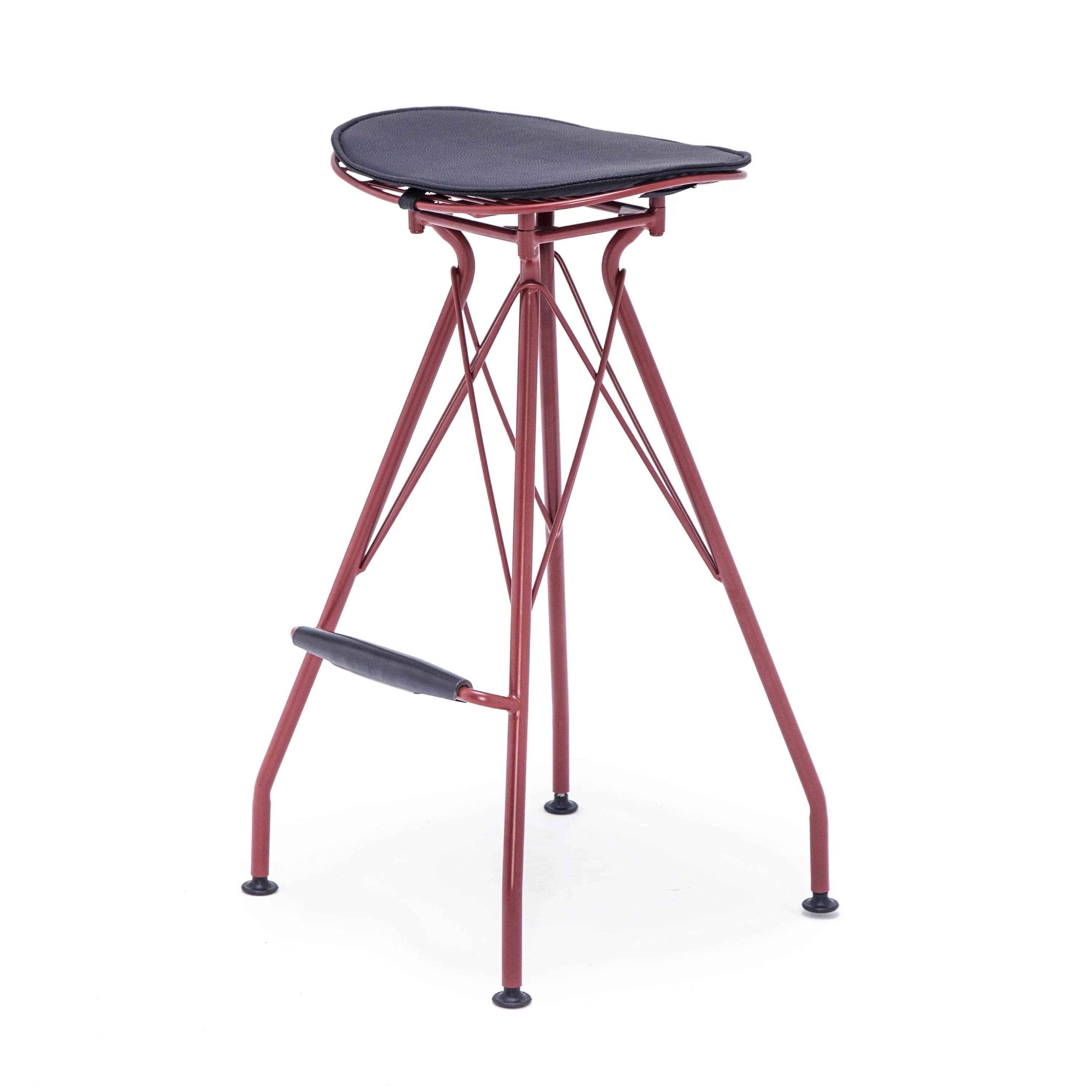 Dark Red 30 Inch Faux Leather Metal Barstool Set of 2 Z391