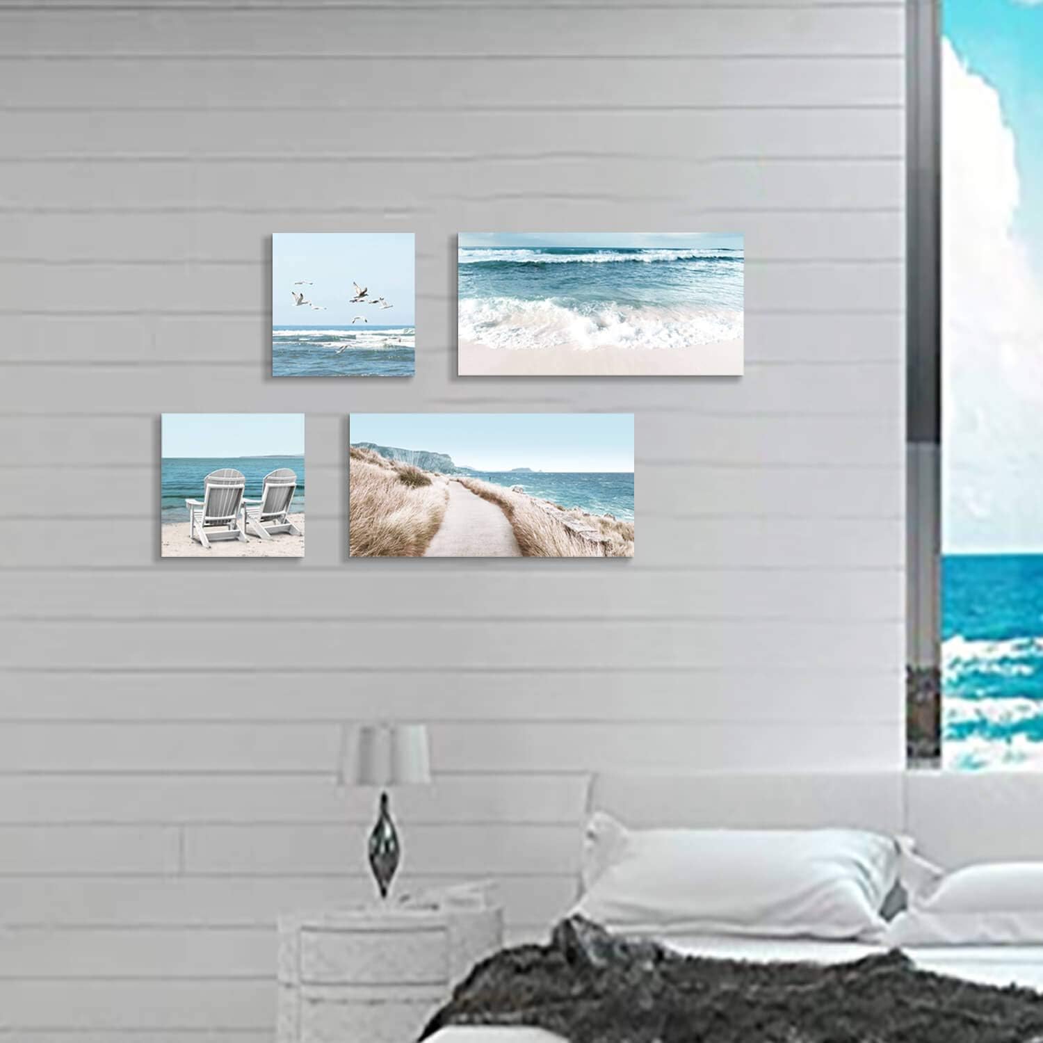 Coastal Chairs & Seagulls Canvas Wall Art Painting Print, 2 Panels N476379