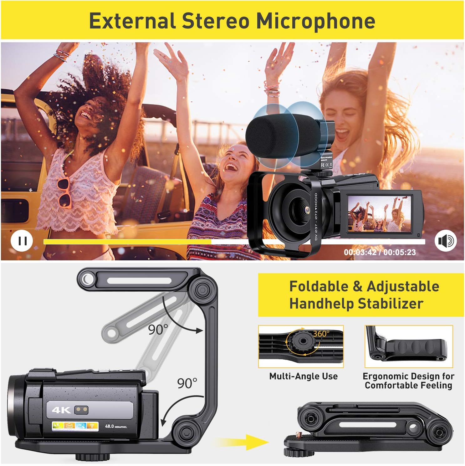 4K Video Camera WiFi Camcorder with 16X Digital Zoom B485