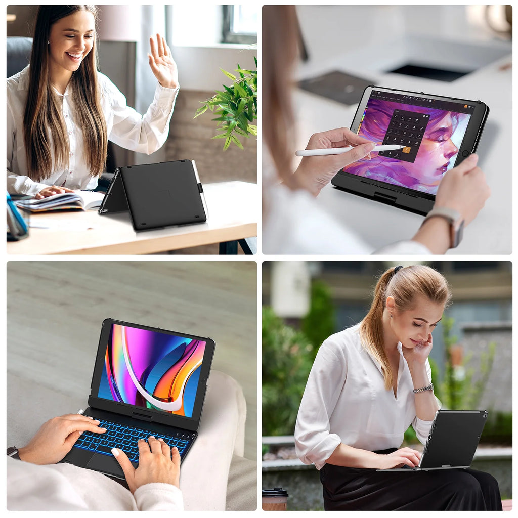 iPad Keyboard Case with Touch for 10.2-inch iPad 9th Generation, 8th Generation, 7th Gen, iPad Air 3, iPad Pro 10.5, Slim Cover with Pencil Holder, Space Gray Y711
