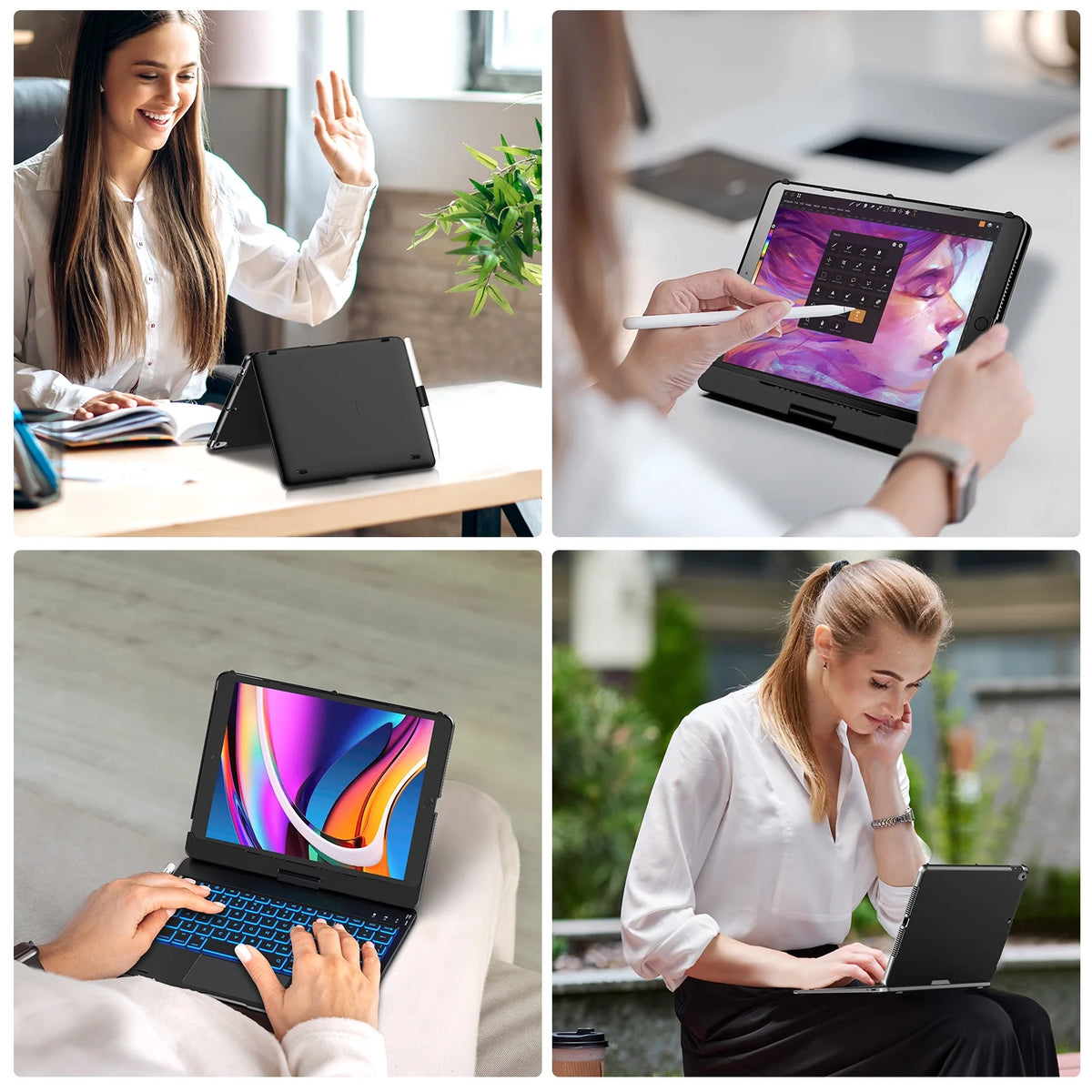 iPad Keyboard Case with Touch for 10.2-inch iPad 9th Generation, 8th Generation, 7th Gen, iPad Air 3, iPad Pro 10.5, Slim Cover with Pencil Holder, Space Gray Y711