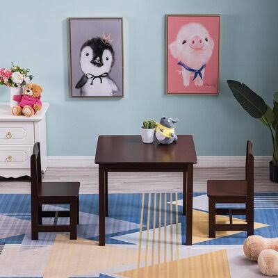 3 Piece Kids Play Table and Chair Set Espresso K17292