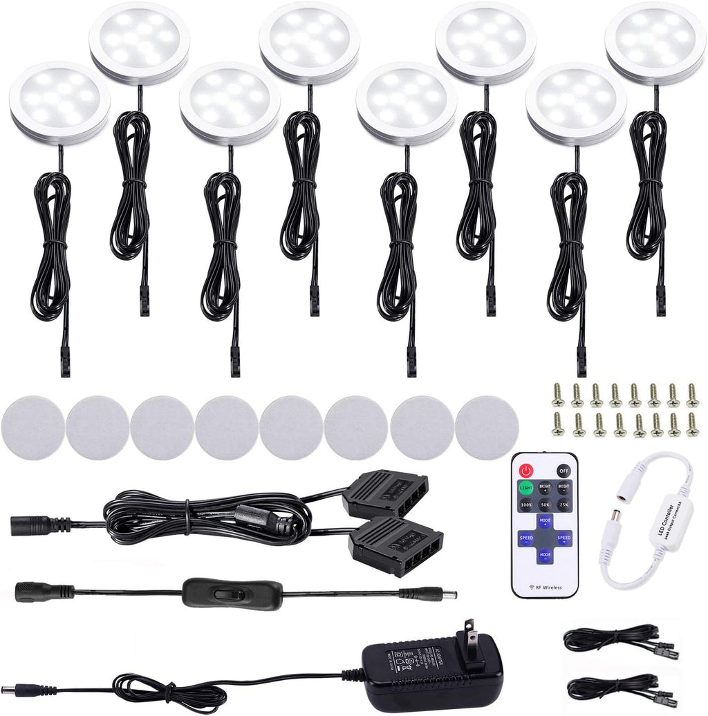 Black Cord Aluminum Puck Lights 8 Pack Dimmable with RF Wireless Remote Control Z38900
