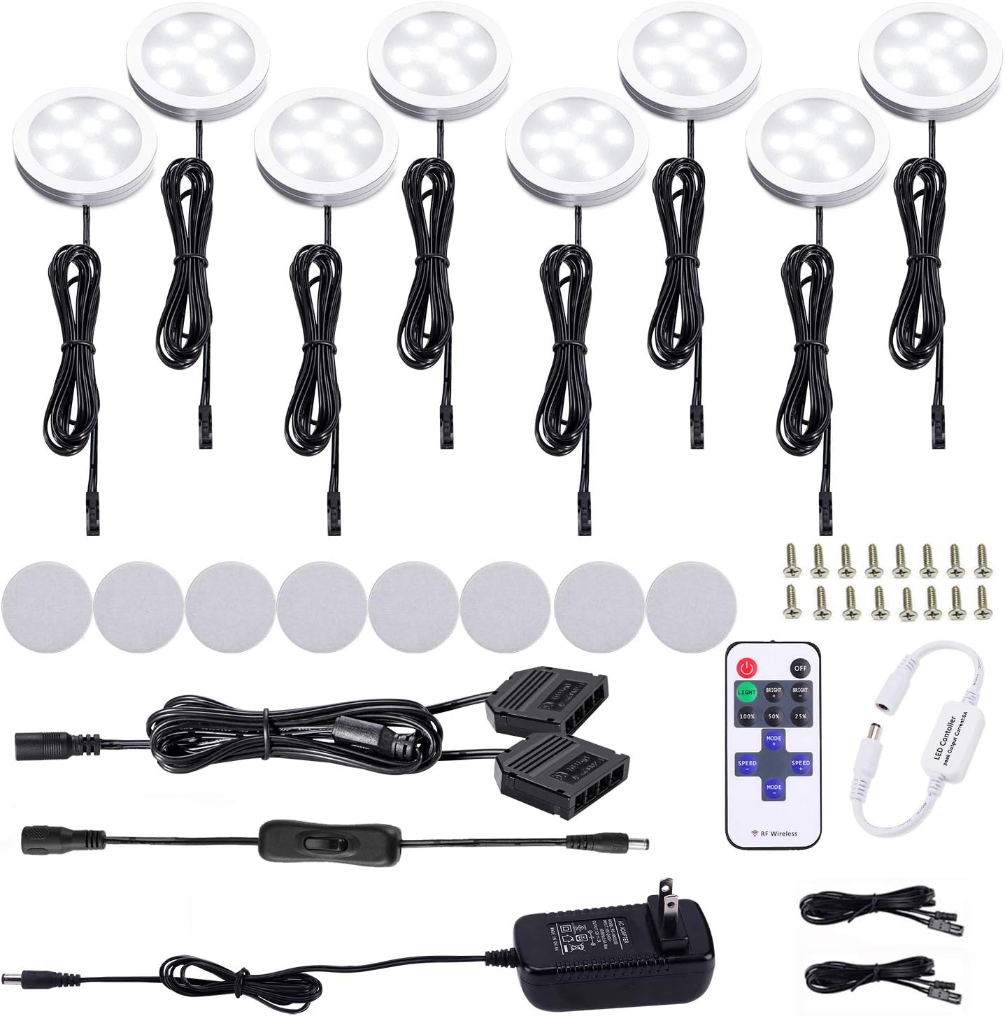 Black Cord Aluminum Puck Lights 8 Pack Dimmable with RF Wireless Remote Control Z38900