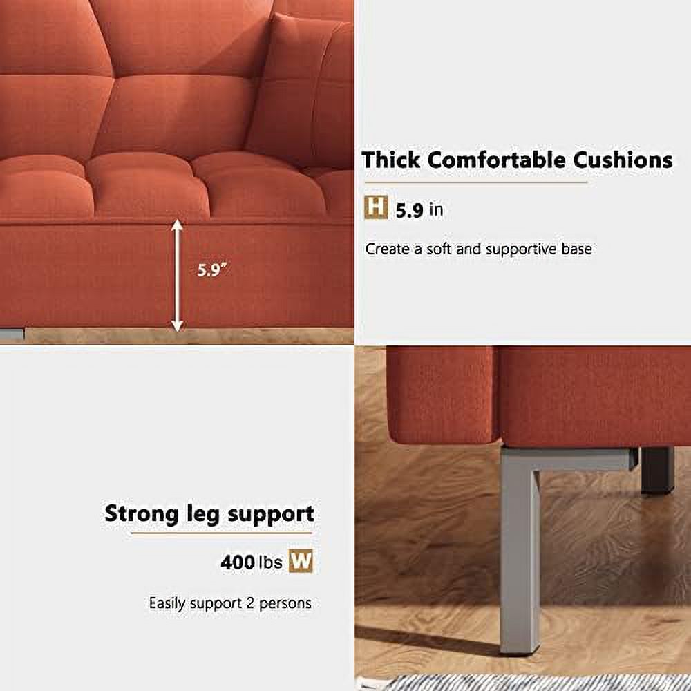 Modern Linen Convertible Futon Sofa Bed with 2 Pillows T967294