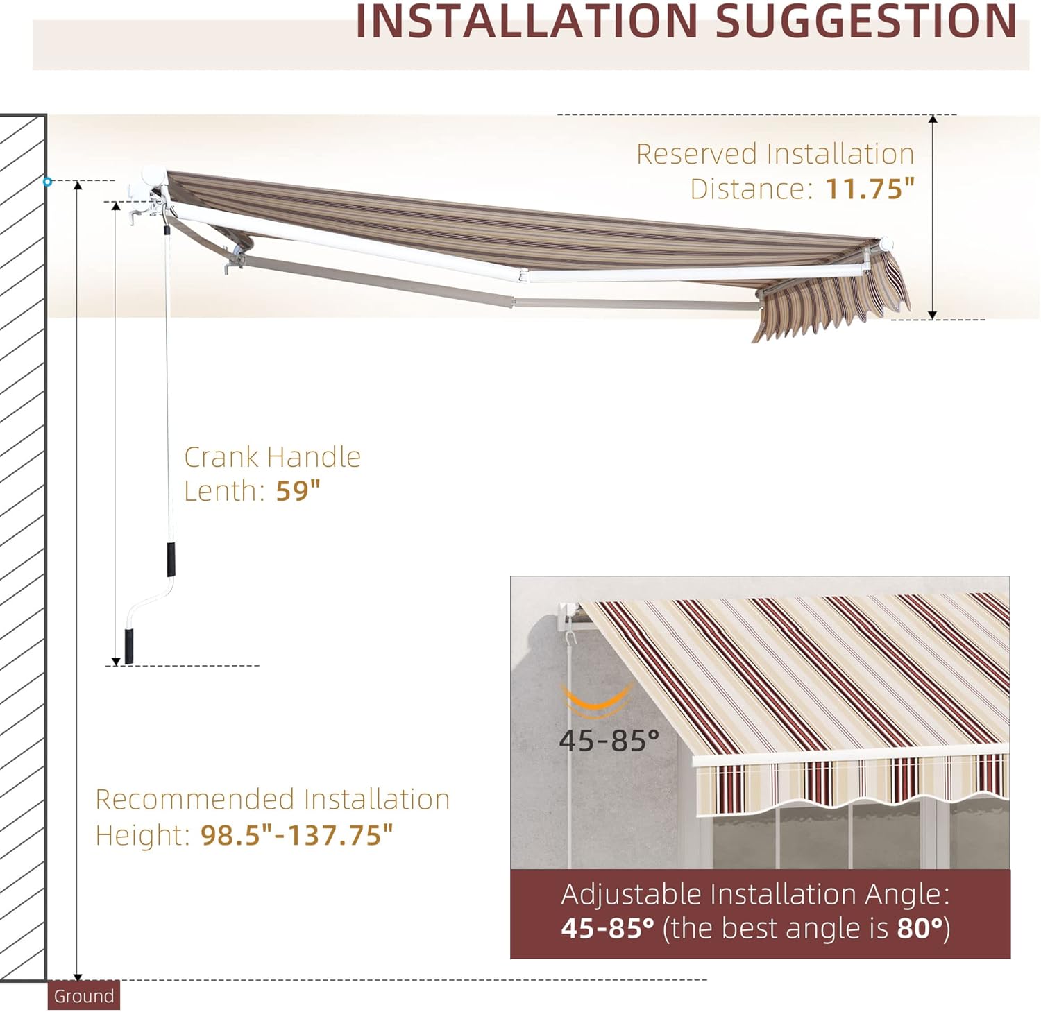 Red Manual Retractable Patio Awning with Canopy T210108