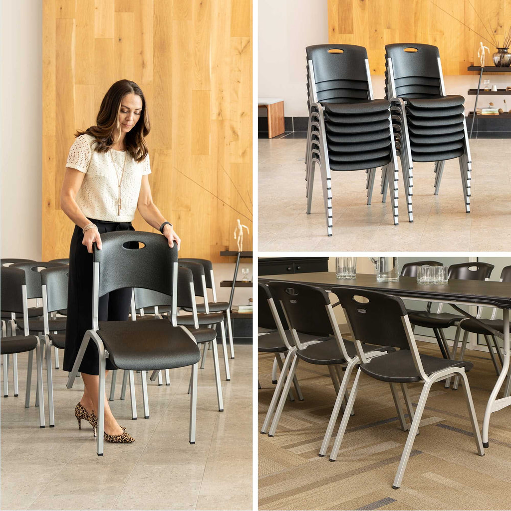 14 Pack Black & Silver Stacking Chairs X9371