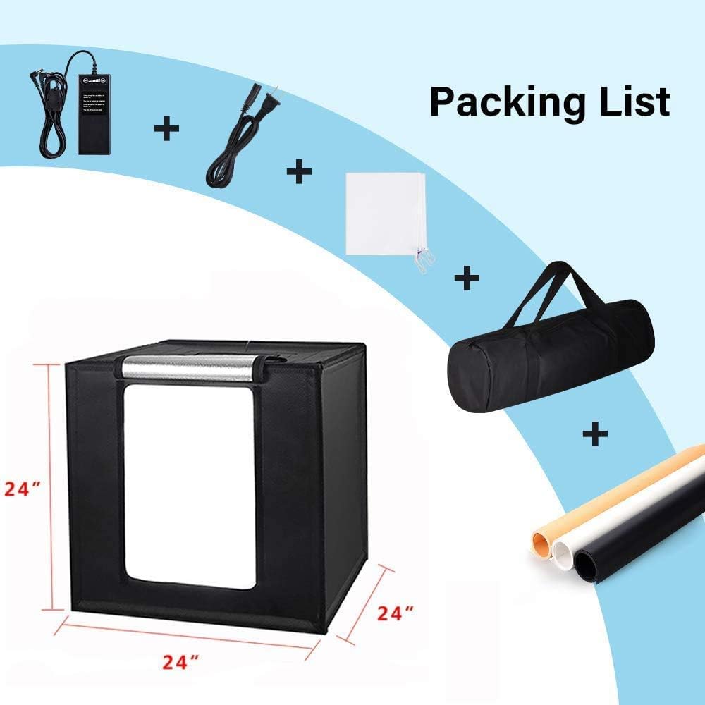 Portable 24 x 24 Inch Photo Studio Light Box with LED Lights and 3 Color Backdrops T6049