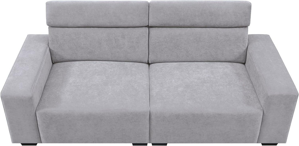 Light Grey Velvet Upholstered Sofa with Adjustable Headrests N136