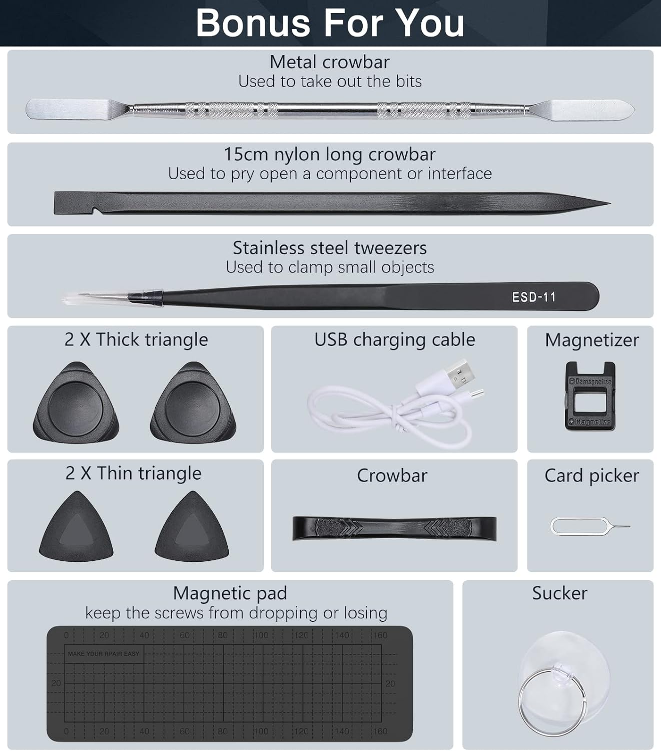 Mini Electric Screwdriver 62 In 1 Magnetic Screwdriver Kit with 48PCs Bits, Gray P7920