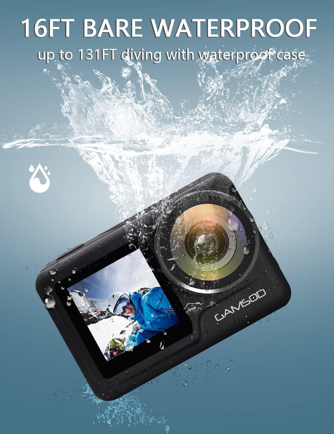 4K 60FPS Waterproof Action Camera with Stabilization, WiFi, Dual Screen, 2 Batteries J1361