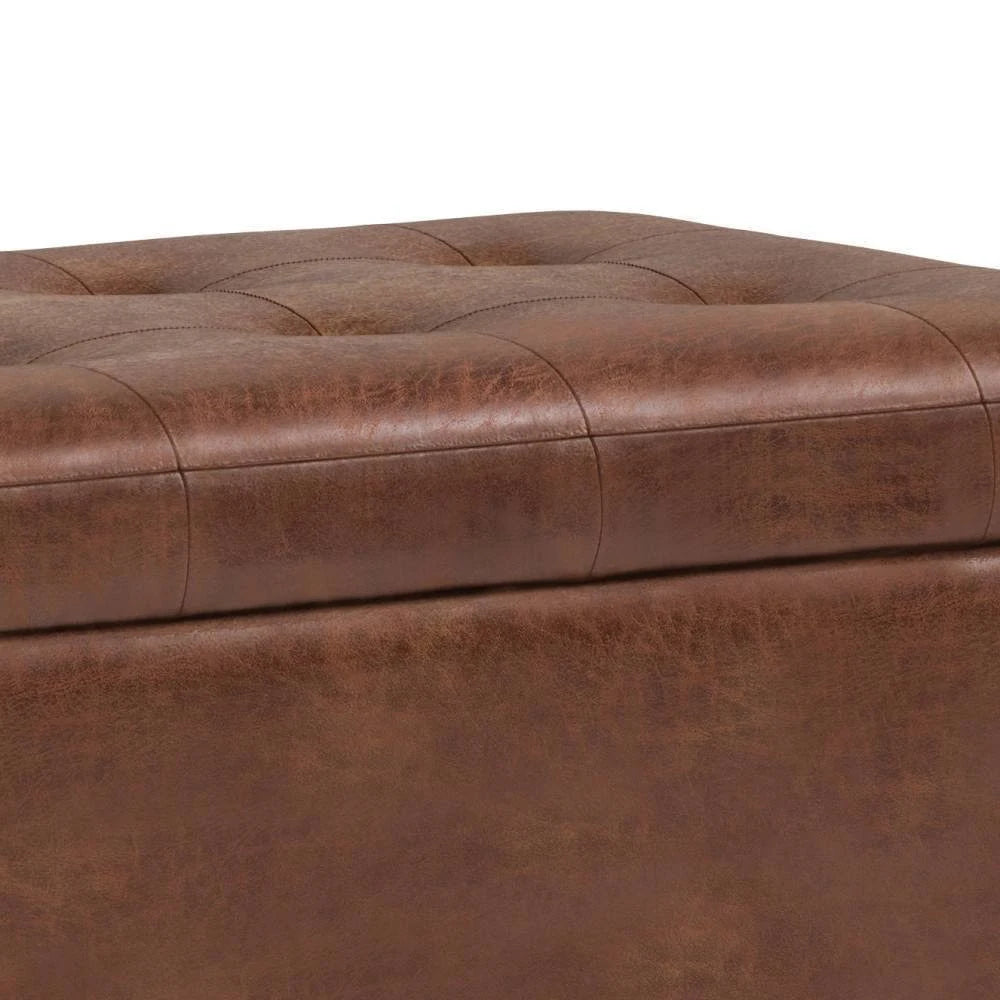 Distressed Saddle Brown Faux Leather Storage Ottoman A4709