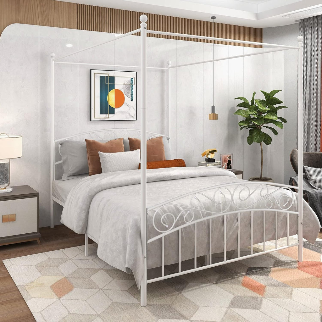 Queen Size Metal Canopy Bed with Headboard K62547