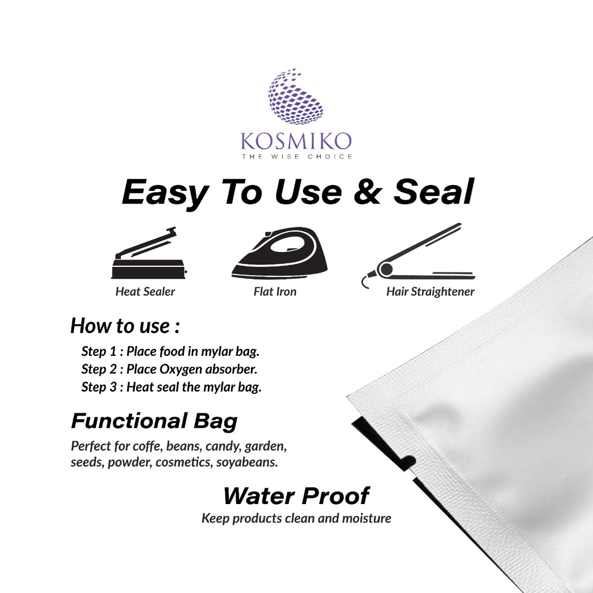 50 Pack 10"x14" 1 Gallon Resealable Mylar Bags with Oxygen Absorbers M94138
