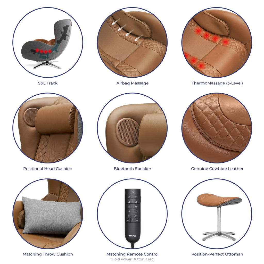 Genuine Leather Massage Chair with Ottoman W3274