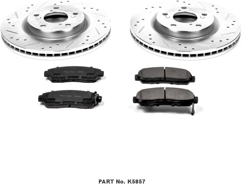 Front Z23 Carbon Fiber Brake Pads with Drilled & Slotted Brake Rotors Kit E48418
