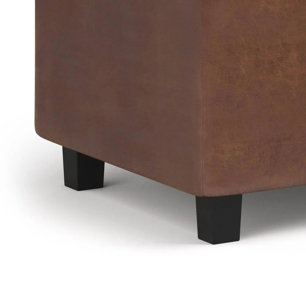 Distressed Saddle Brown Faux Leather Storage Ottoman A4709