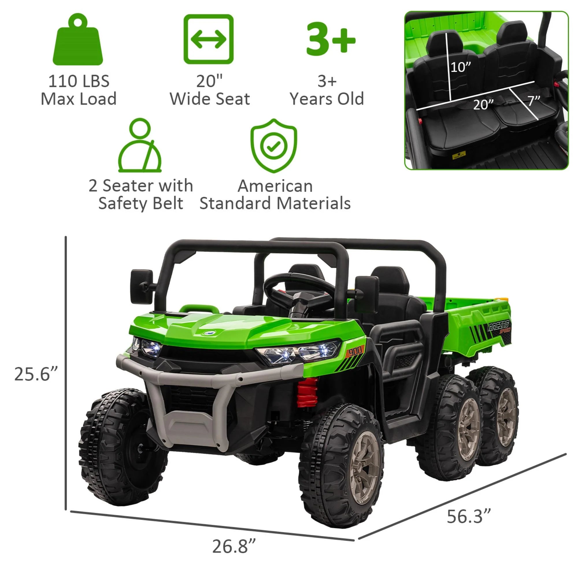 Green 2-Seater Ride on Dump Truck with Remote Control W194