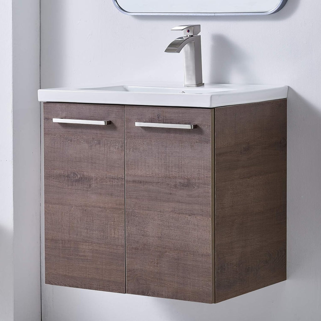 Black Wall-Mounted Bathroom Vanity with White Integrated Undermount Ceramic Vessel Sink J211