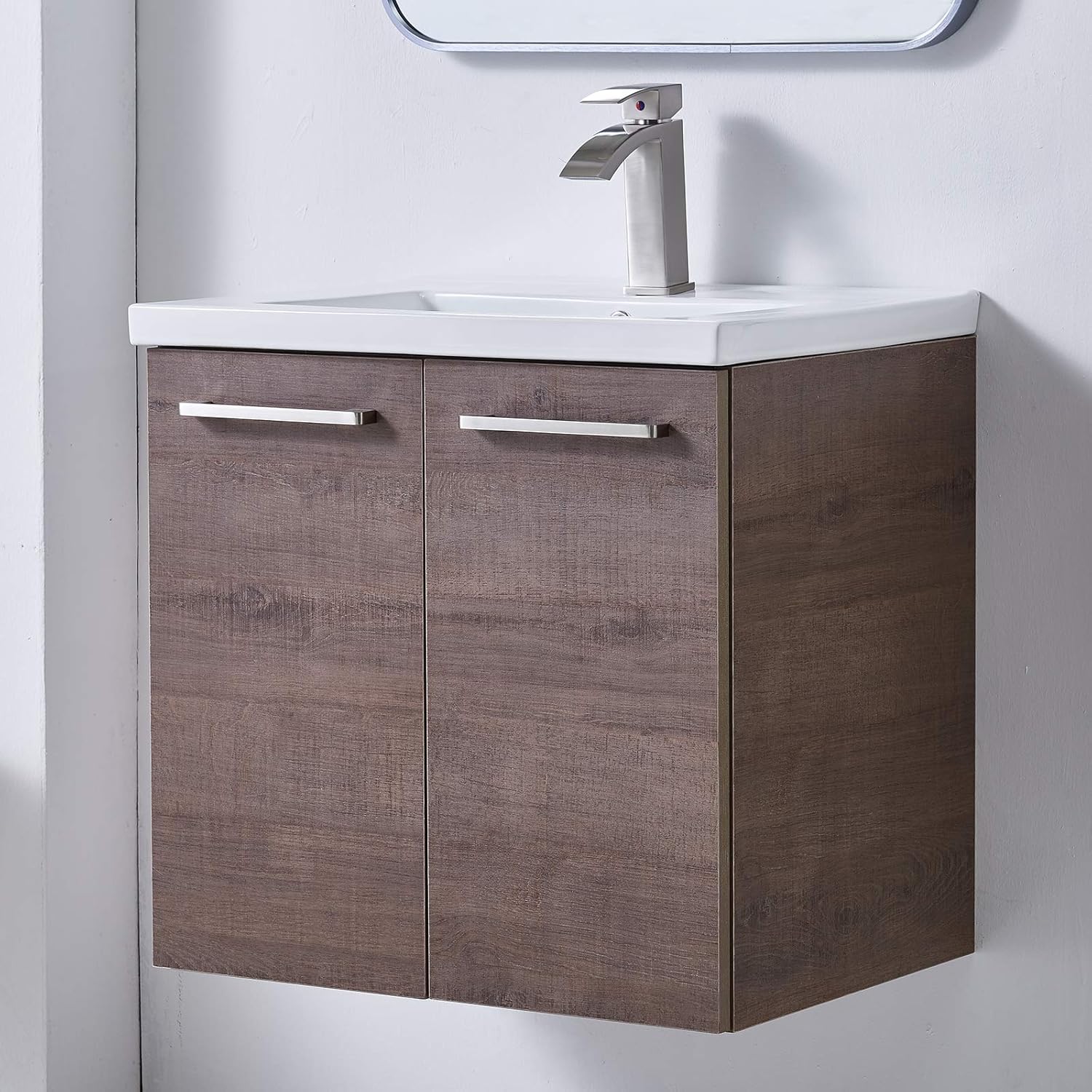 Black Wall-Mounted Bathroom Vanity with White Integrated Undermount Ceramic Vessel Sink J211