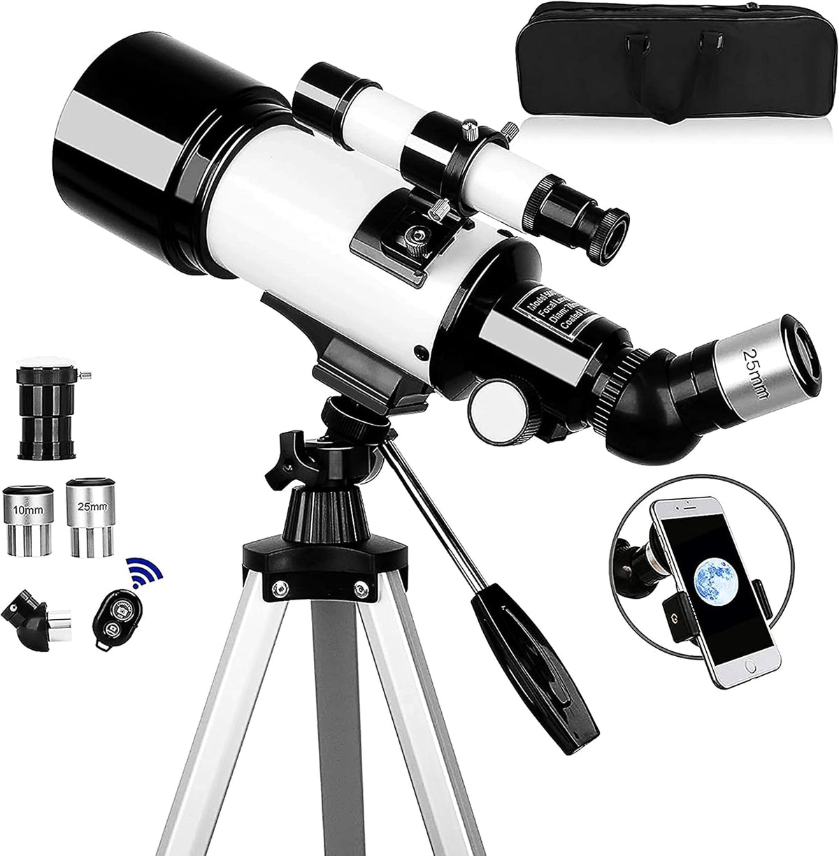 70mm Aperture 400mm AZ Mount Refracting Telescope with Phone Adapter and Wireless Remote Z2060